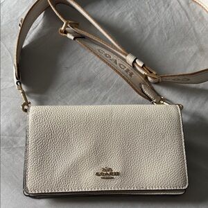 Coach Ivory Crossbody Bag with Tan Strap